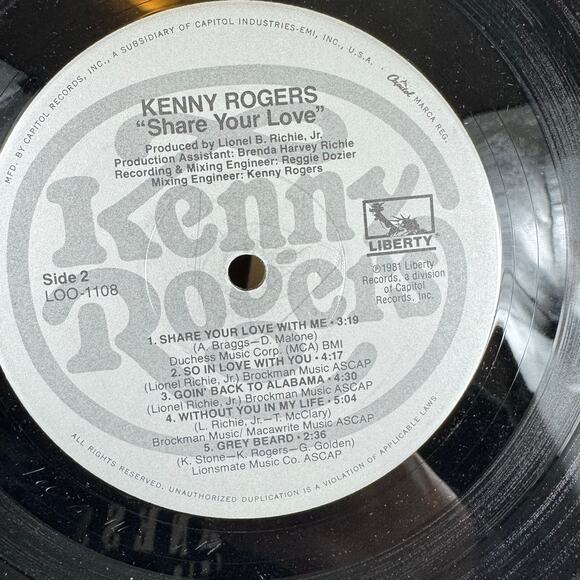 Vintage 1981 Liberty Kenny Rogers Share Your Love LP Vinyl Record - Picture 4 of 5
